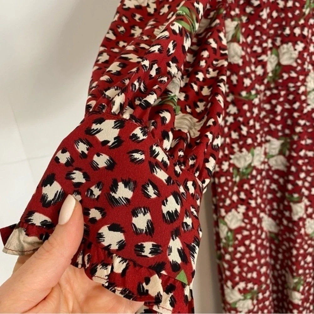 Eloquii red & white rose Ruffle V-neck floral polka dot retro midi dress 18 plus